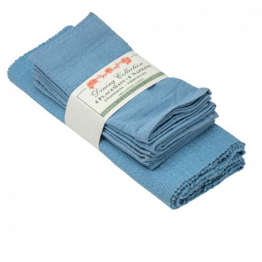 4 + 4 Light Blue Basket Weave Placemats And Napkins