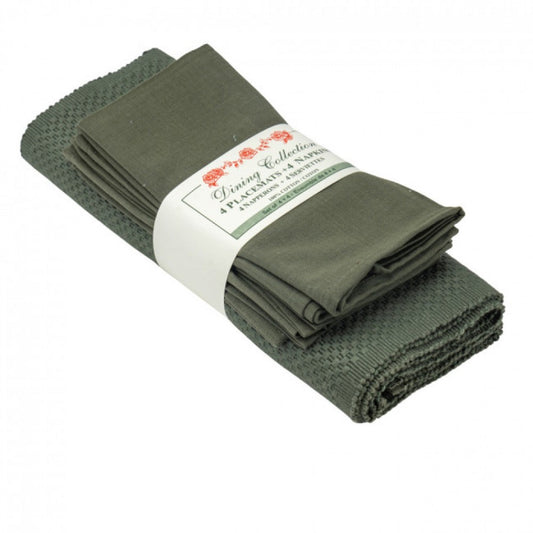 4 + 4 Moss Green Sapphire Weave Placemats And Napkins
