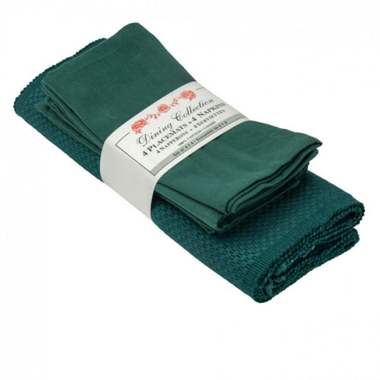 4 + 4 Hunter Green Sapphire Weave Placemats And Napkins
