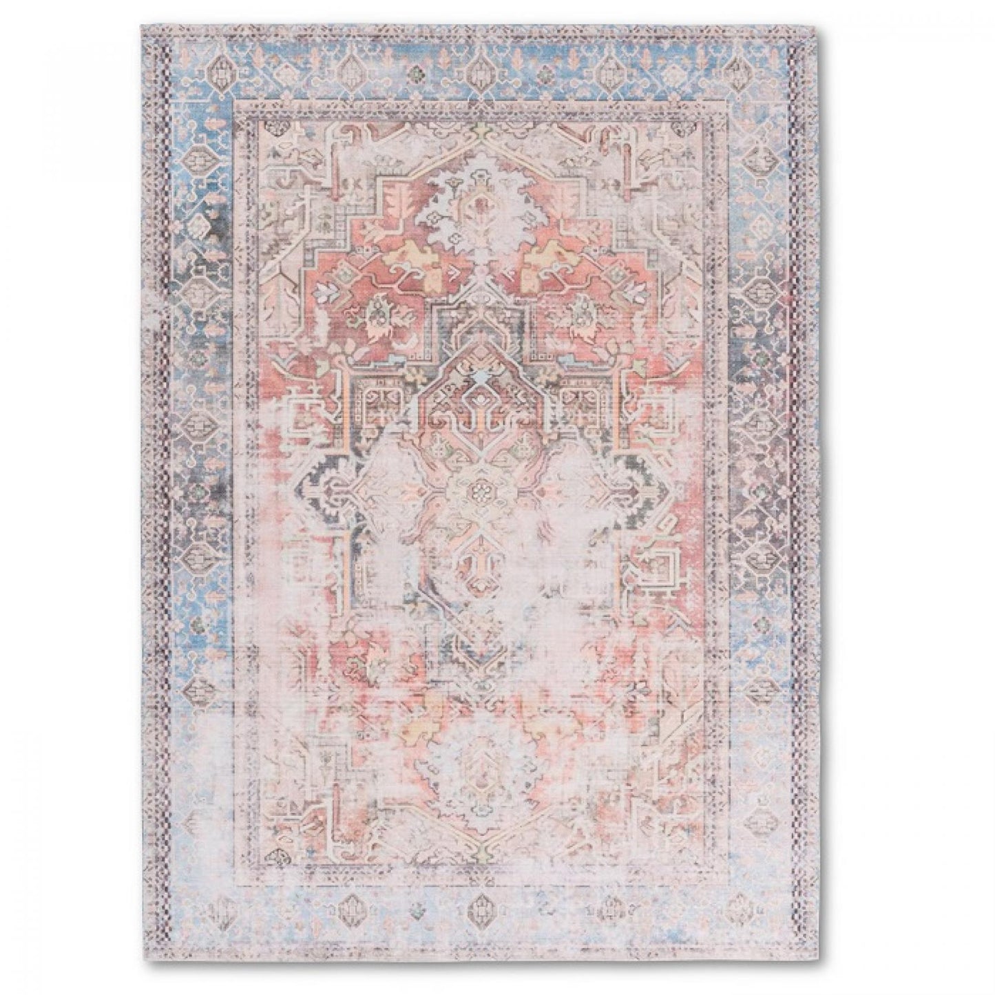 Sparx Distressed Blue And Orange Washable Transitional Rug