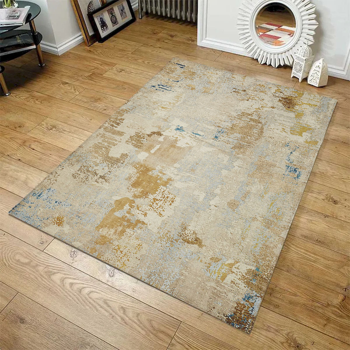 Sparx Marble Gold And Beige Washable Modern Rug