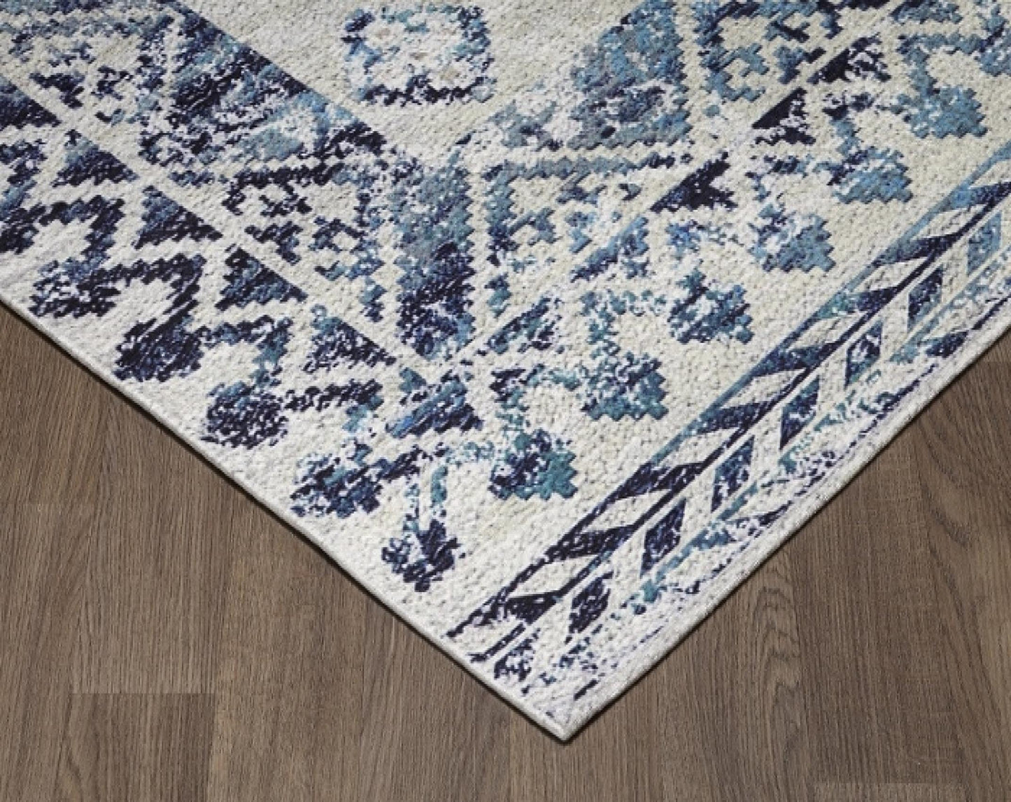 Sparx Medallion Blue Distressed Washable Modern Rug