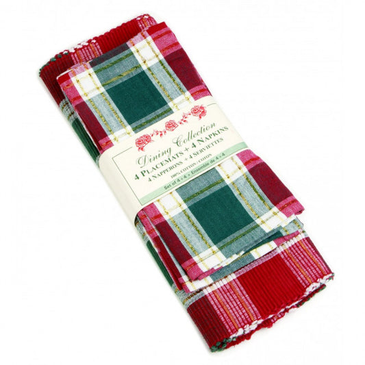 4 + 4 Santa Clara Lurex Check Pattern Placemats And Napkins