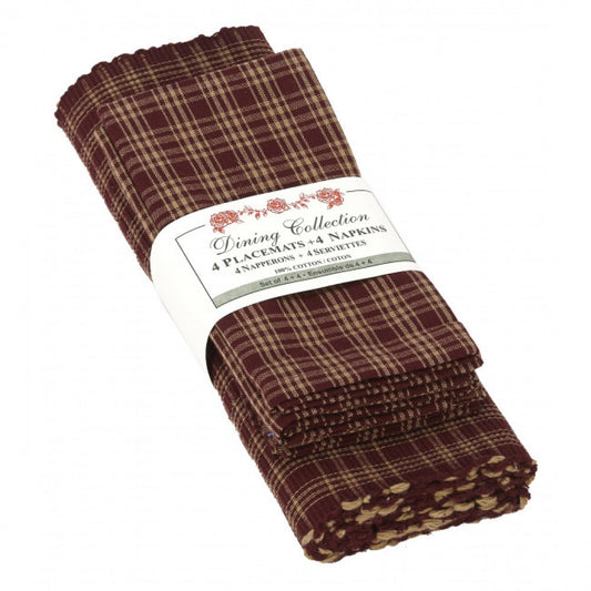 4 + 4 Paprika Check Pattern Placemats And Napkins