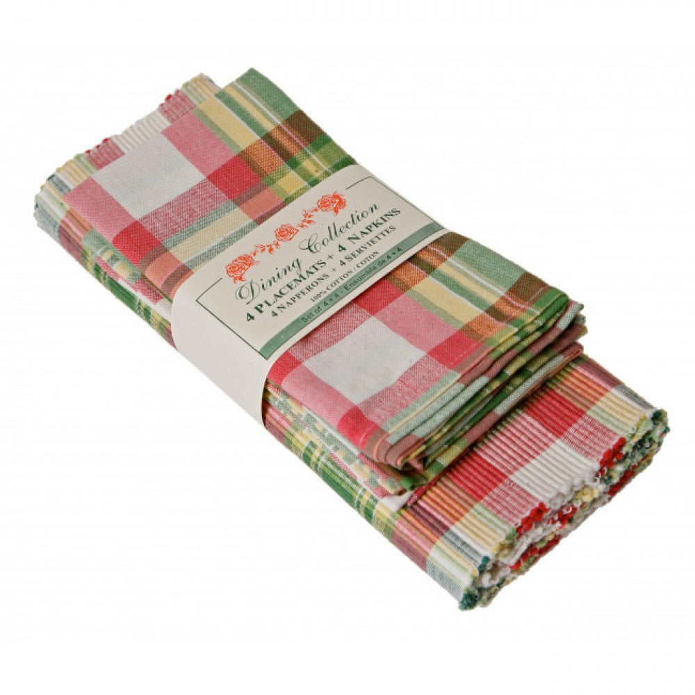 4 + 4 Summer Blush Check Pattern Placemats And Napkins