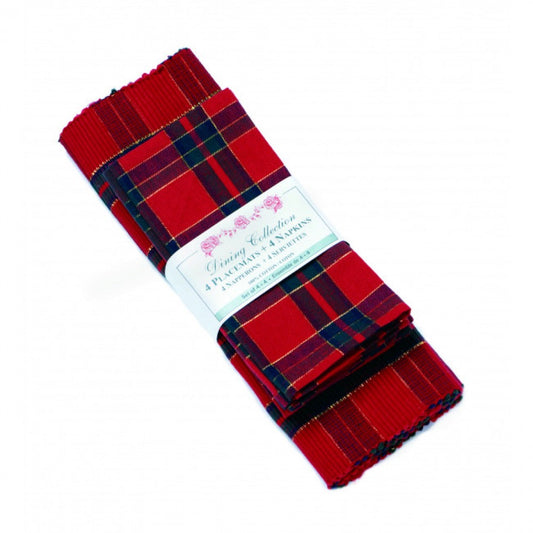 4 + 4 Belvedere Red Lurex Check Pattern Placemats And Napkins