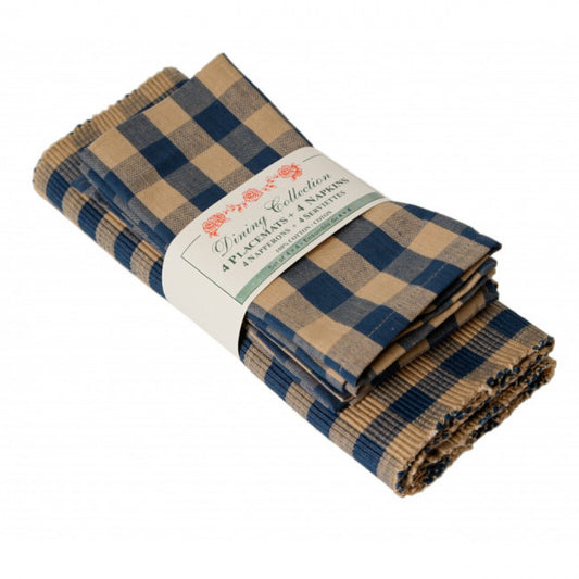 4 + 4 Navy Check Pattern Placemats And Napkins