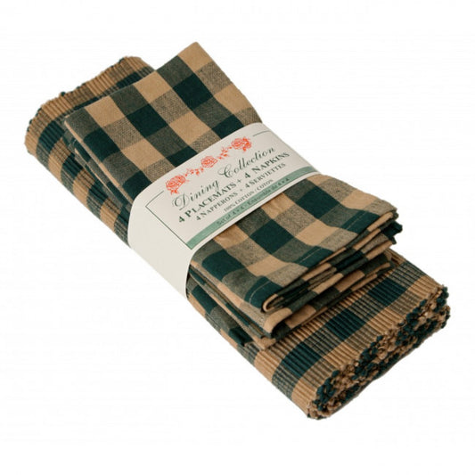 4 + 4 Green Check Pattern Placemats And Napkins