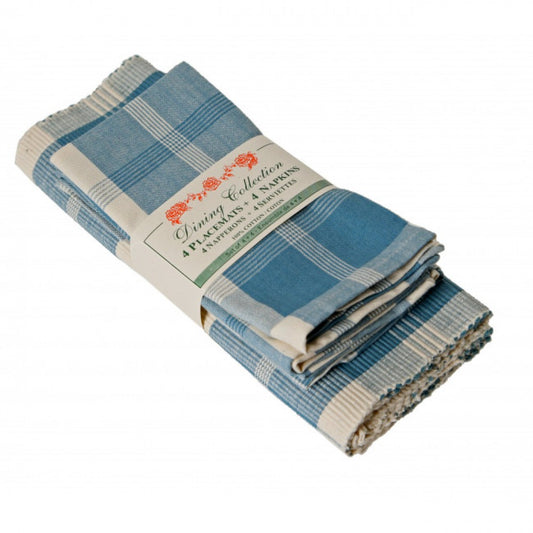 4 + 4 Meridian Check Pattern Placemats And Napkins