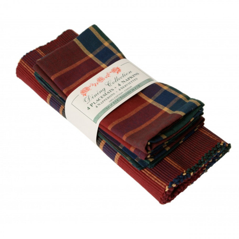 4 + 4 Festive Jewel Tones Check Pattern Placemats And Napkins