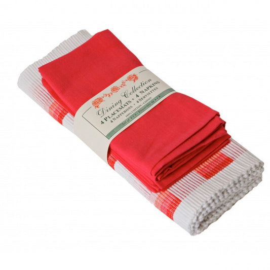 4 + 4 Cherry Checks And Solid Reds Placemats And Napkins