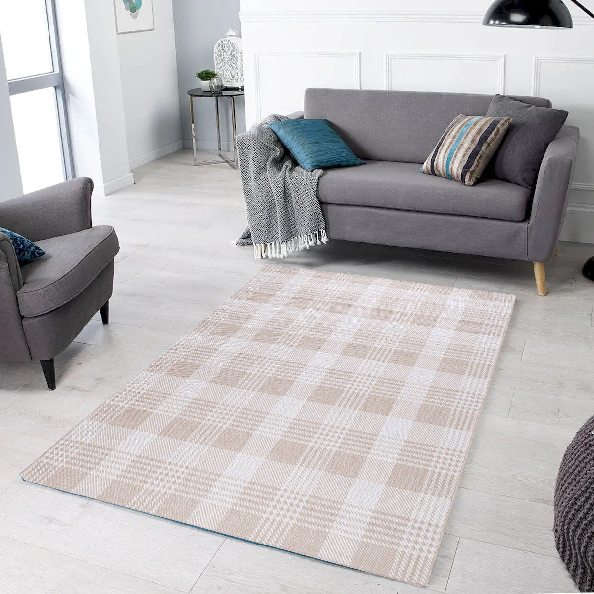 Oksana Indoor Outdoor Natural Weiss Checks Rug