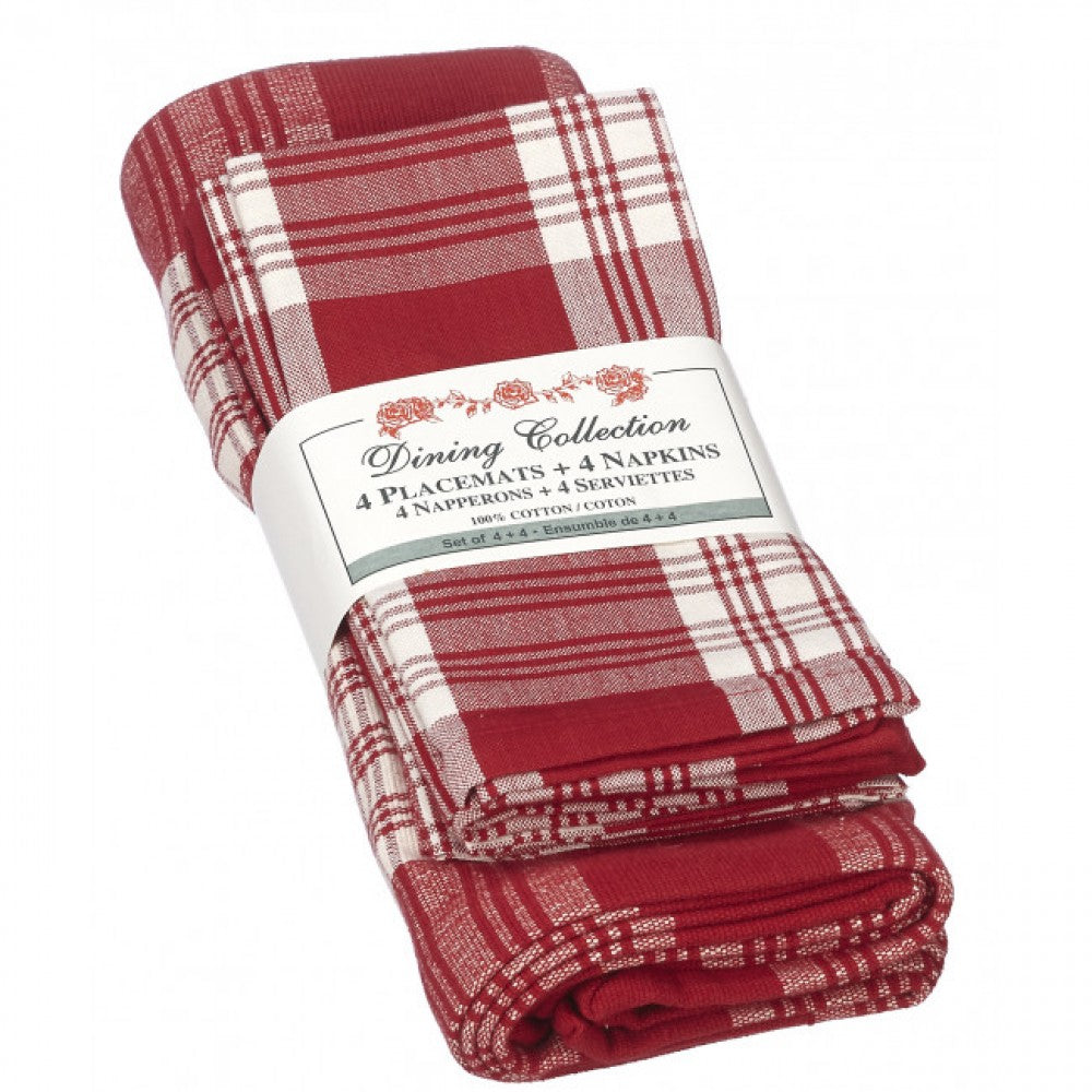 4 + 4 Stone Red Plaid Check Pattern Placemats And Napkins