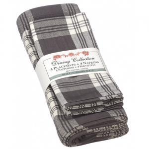 4 + 4 Stone Gray Plaid Check Pattern Placemats And Napkins