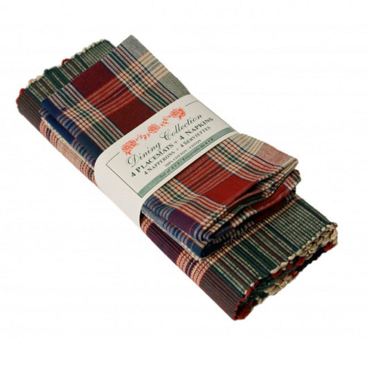 4 + 4 Moorpark Jewel Tones Check Pattern Placemats And Napkins
