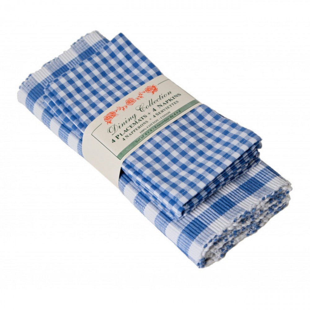 4 + 4 Toro Blue Check Pattern Placemats And Napkins