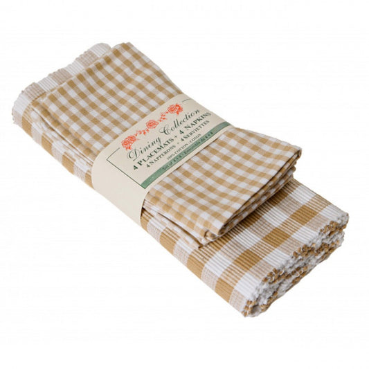 4 + 4 Toro Beige Check Pattern Placemats And Napkins
