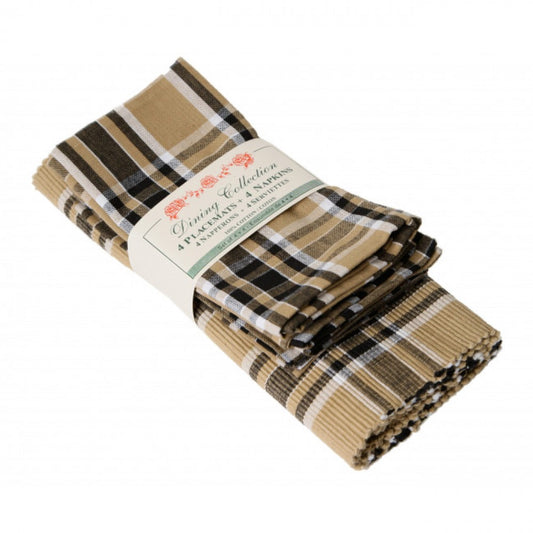 4 + 4 Black Haze Check Pattern Placemats And Napkins