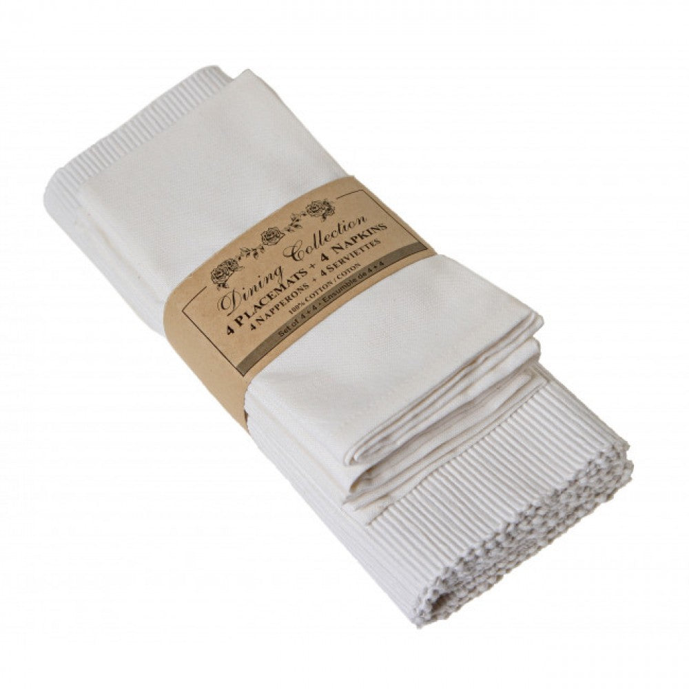 4 + 4 White Placemats And Napkins