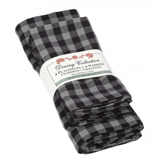 4 + 4 Gray And White Buffalo Check Pattern Placemats And Napkins