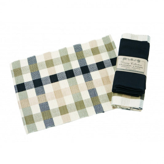 4 + 4 Spruce Black Checks And Solids Placemats And Napkins