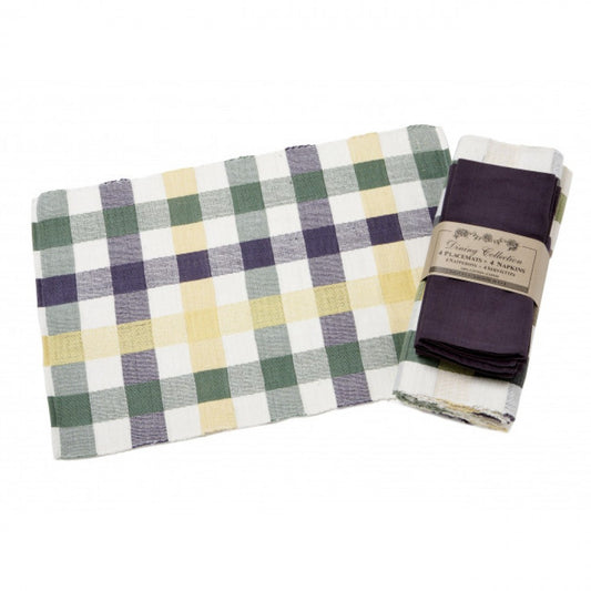 4 + 4 Spruce Purple Checks And Solids Placemats And Napkins