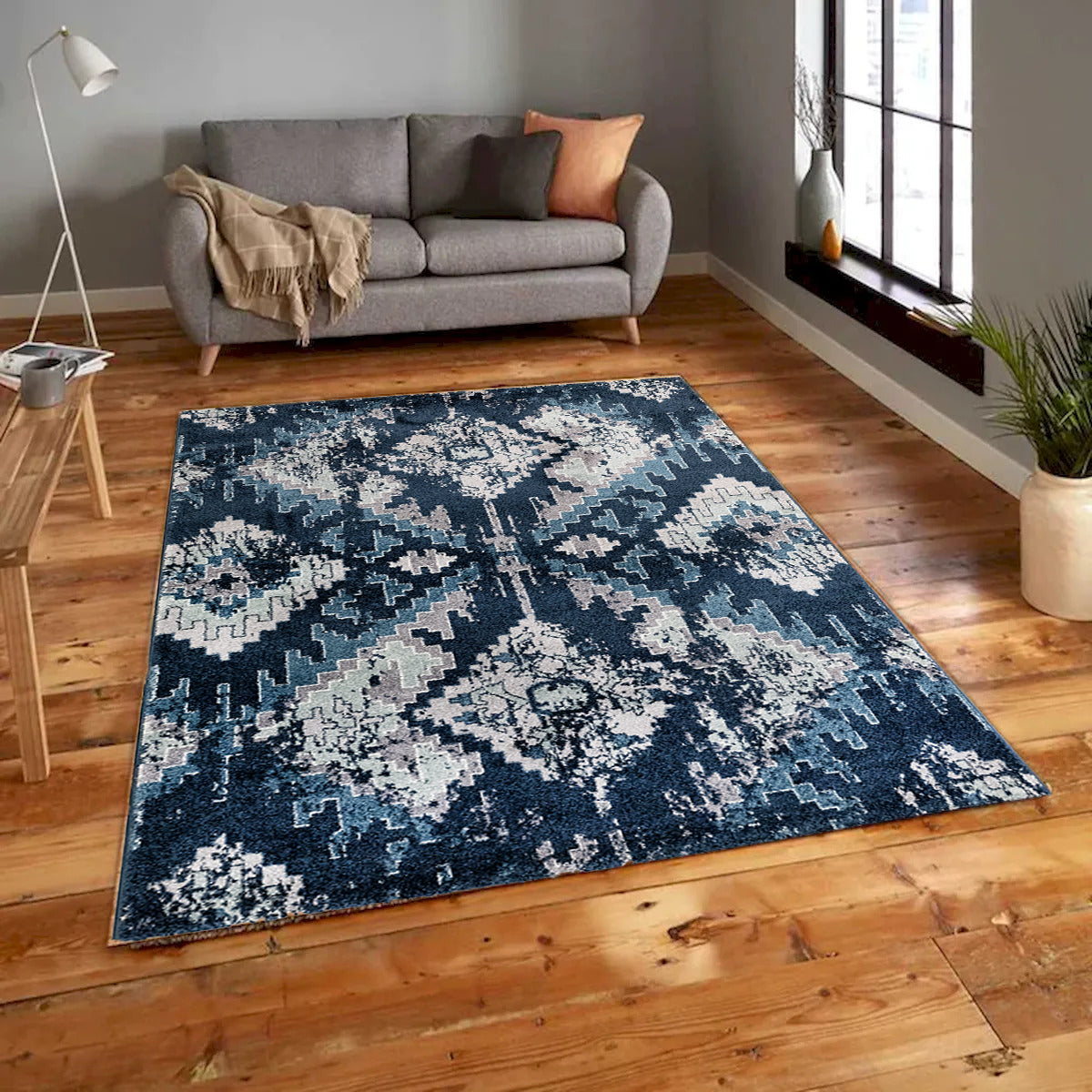 Navy Blue Diamond Decorative Area Rug