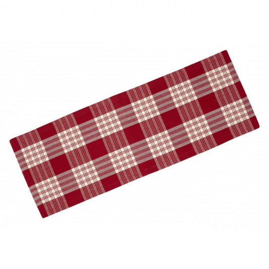 13x36" Stone Red Plaid Pattern Ribbed Table Runner