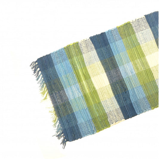 13x54" Nite Blue Checked Pattern Chindi Table Runner