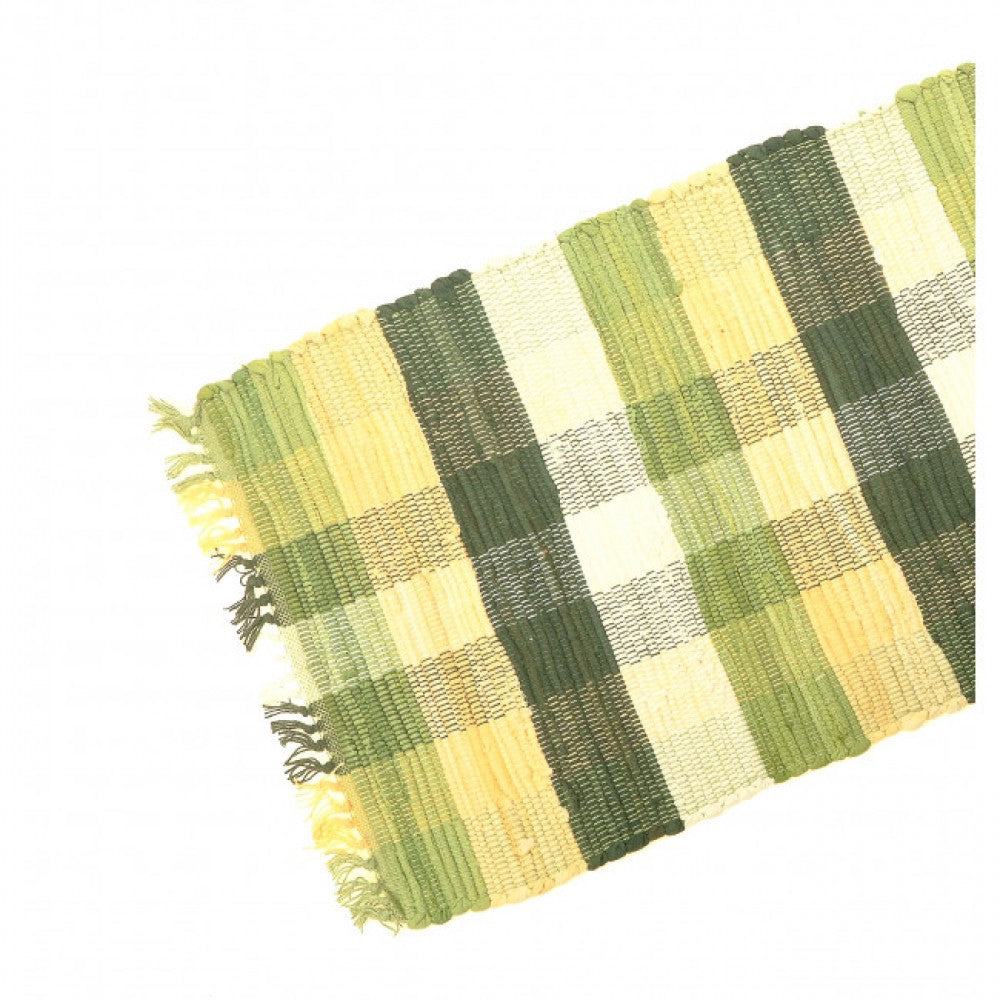 13x36" Multi Color Green Check Pattern Chindi Table Runner