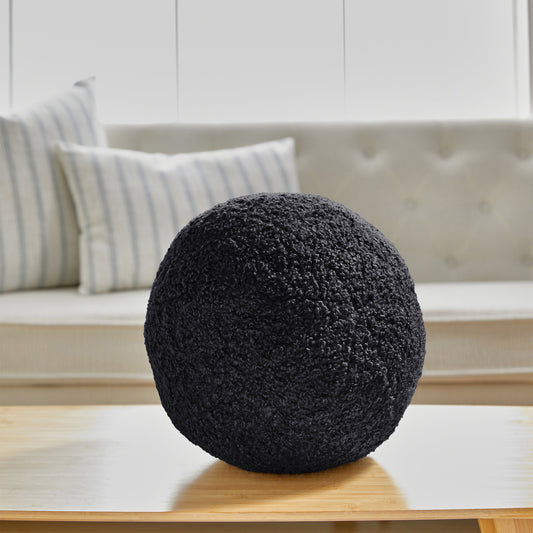 Black Boucle Ball Shape With Microgel Feather-Like Insert Pillow