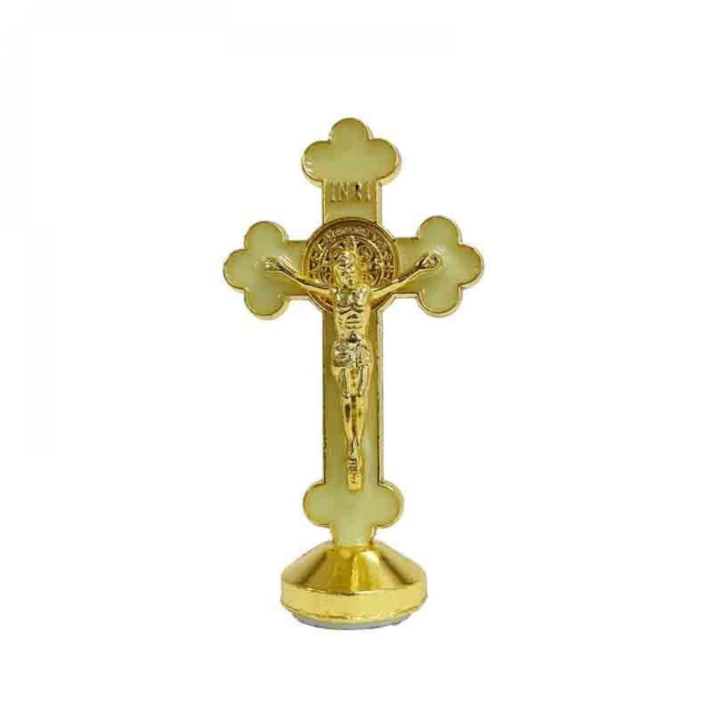 Gold And Fluorescent Green Crucifix With Stand Figurine