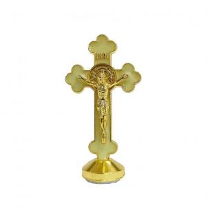 Gold And Fluorescent Green Crucifix With Stand Figurine