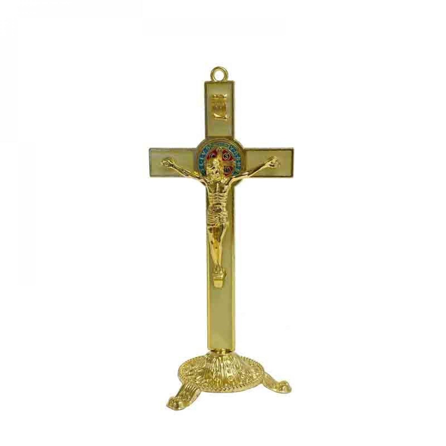 Gold And Fluorescent Green Crucifix With Stand Figurine