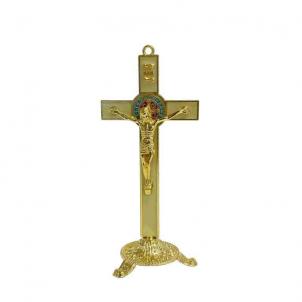 Gold And Fluorescent Green Crucifix With Stand Figurine