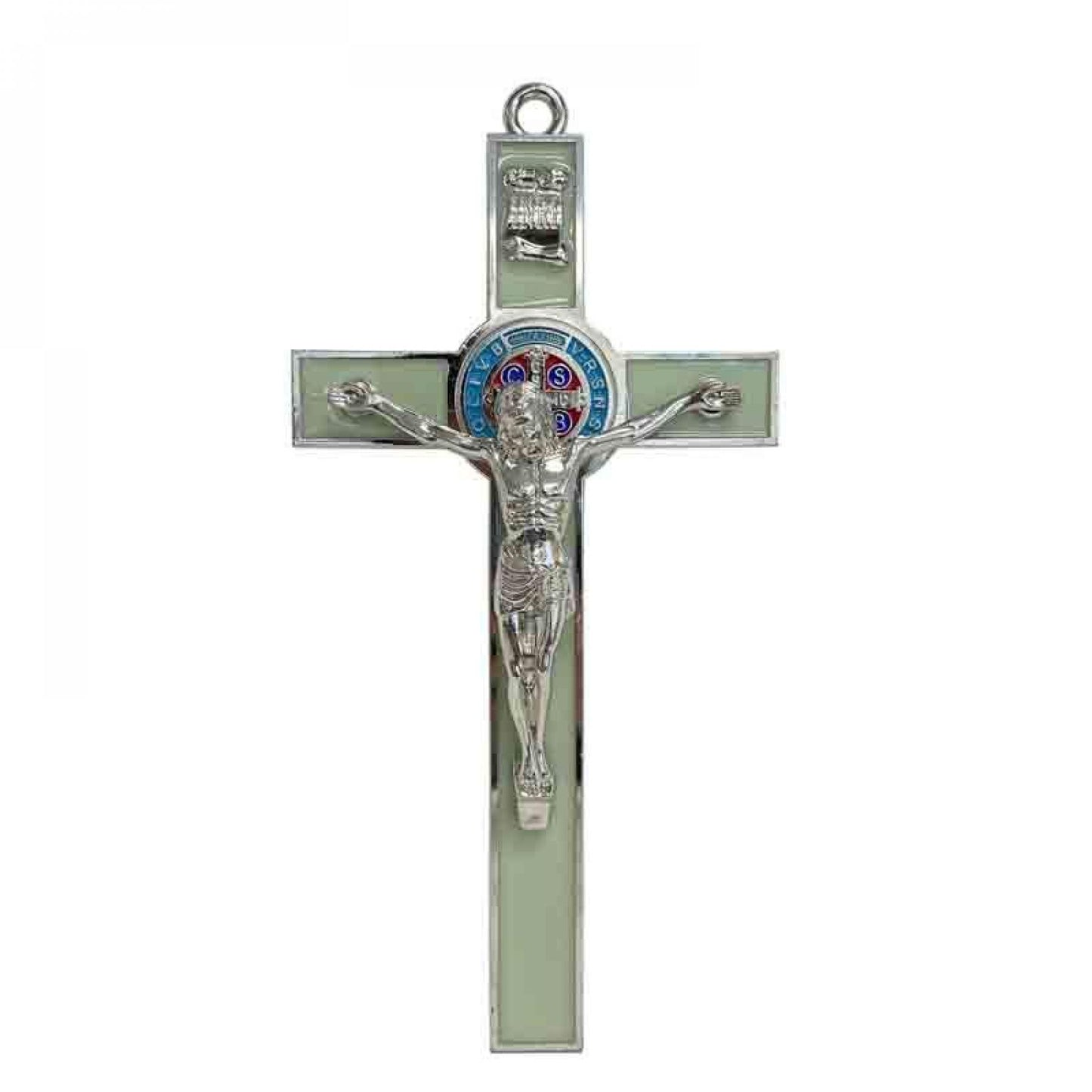 Silver And Green Hangable Crucifix Figurine