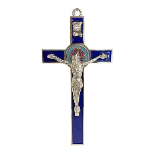 Silver And Blue Hangable Crucifix Figurine