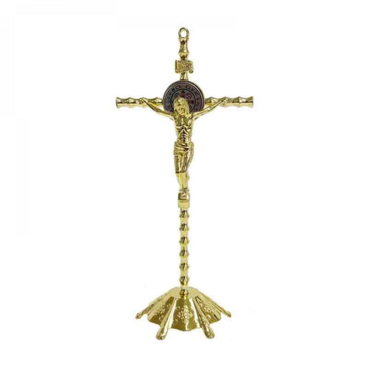 Gold Color Finish Crucifix With Stand Figurine