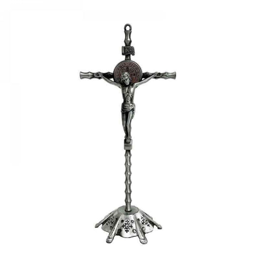 Antique Silver Color Finish Crucifix With Stand Figurine