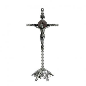 Antique Silver Color Finish Crucifix With Stand Figurine