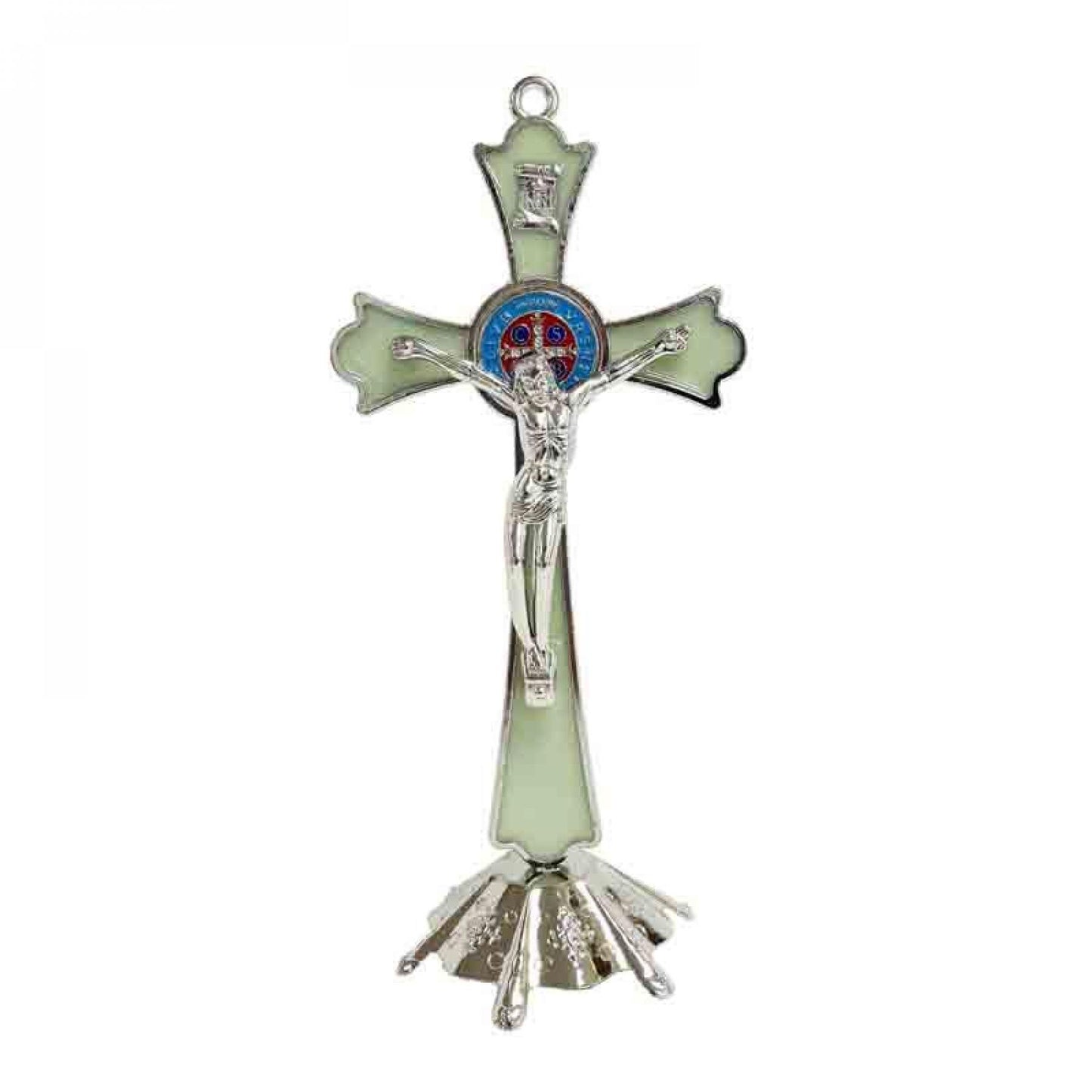 Silver Color With Fluorescent Green Crucifix With Stand Figurine