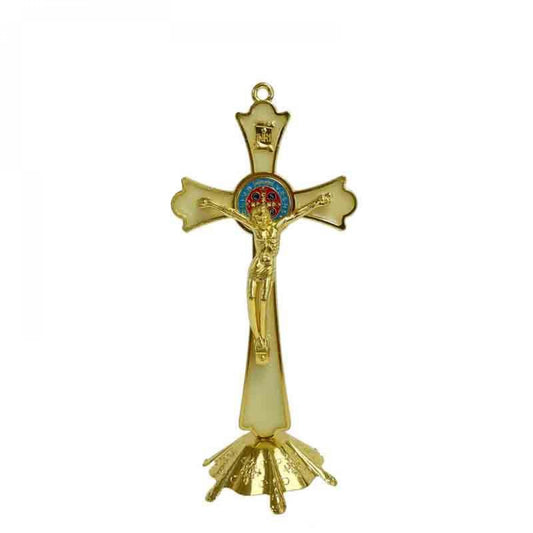 Gold Color With Fluorescent Green Crucifix With Stand Figurine