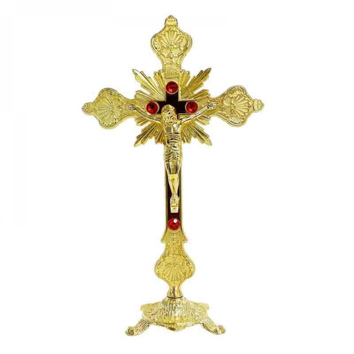 Gold And Red Crucifix With Stand Figurine