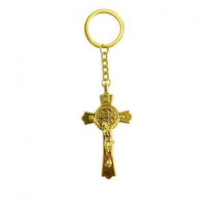 Gold Color Finish Saint Benedict On A Cross Key Chain