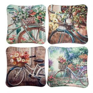 Set Of 4 Flowers And Bicycles Print Coasters