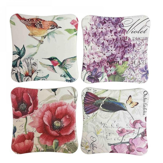 Set Of 4 Springtime Flowers And Birds Print Coasters