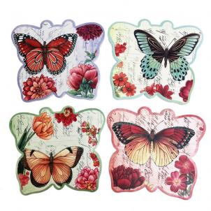 Set Of 4 Butterflies And Flowersbutterfly Shaped Coasters