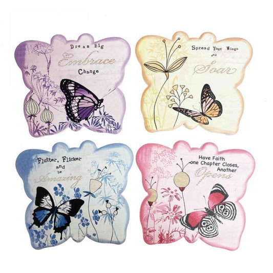 Set Of 4 Assorted Butterflies With Positive Sayings Coasters