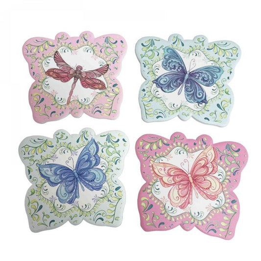 Set Of 4 Butterflies And Dragonfly On Butterfly Shaped Coasters