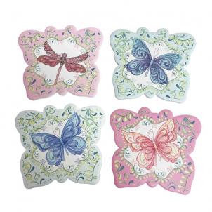 Set Of 4 Butterflies And Dragonfly On Butterfly Shaped Coasters